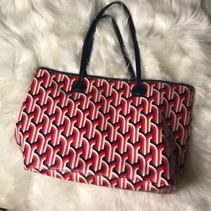 Jonathan Adler tote navy red pink cream